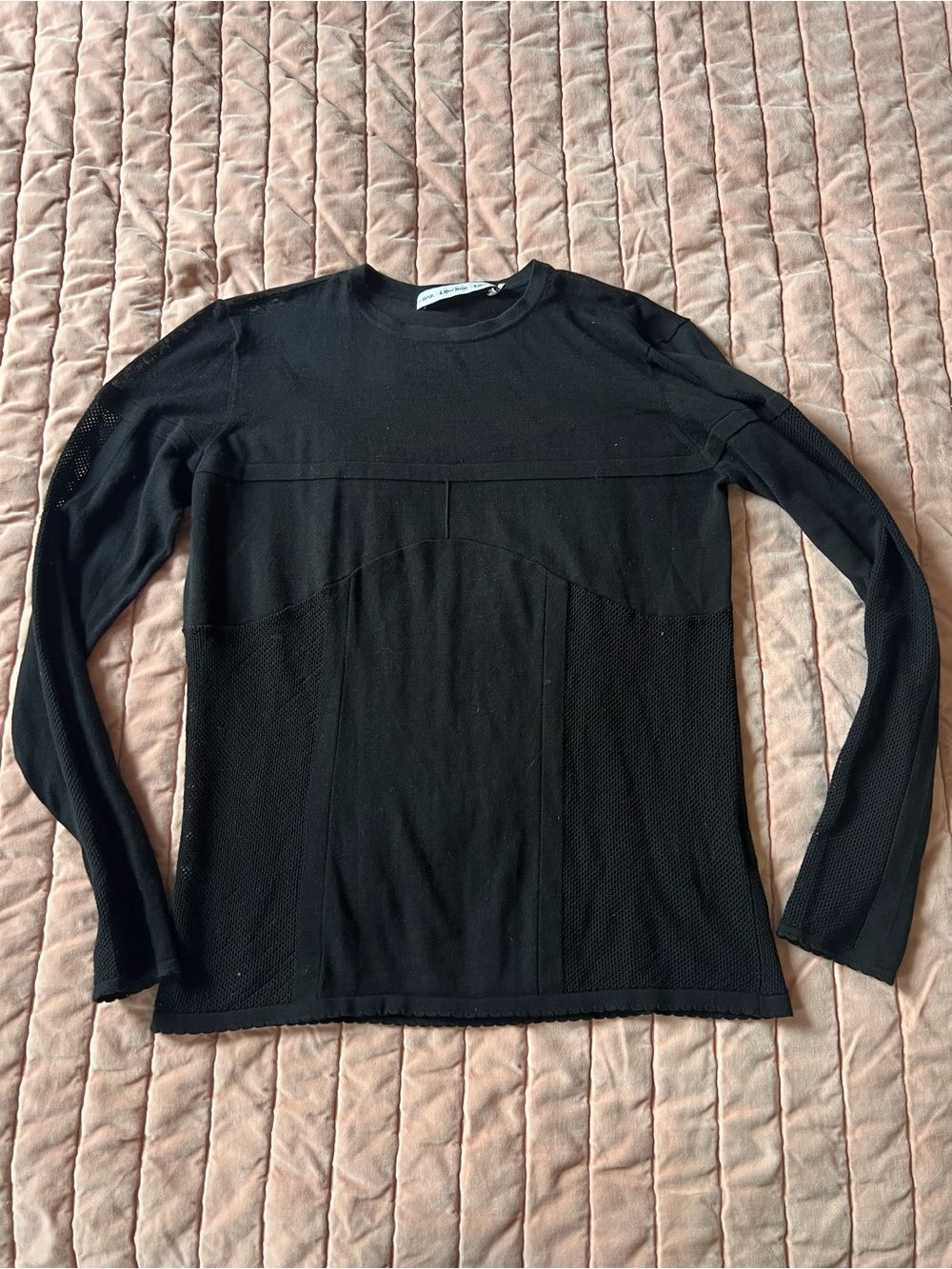 & Other Stories Black Women’s Crewneck Mesh Panel Cotton Knit Sweater Size M